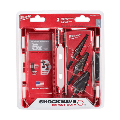 Image of Milwaukee 48-89-9257 Shockwave Impact Duty Step Bit Electrician Set (#1, 4, 9)